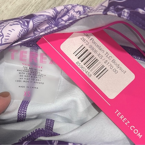 NWT Terez Violet Porcelain Floral Adjustable Strap TLC Athletic Bodysuit Size XS - Picture 4 of 7